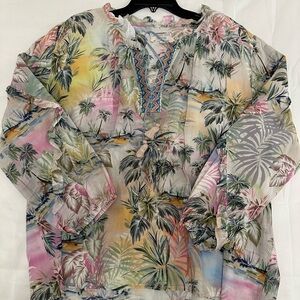 Johnny Was Pink Yellow Long Sleeve Relaxed Blouse